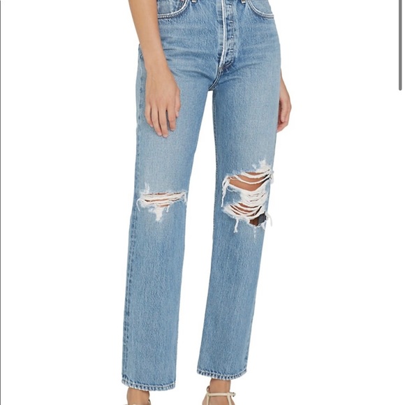 NWT Agolde 90's High-Rise Distressed Pinch-Waist Straight-Leg Jeans - Picture 5 of 5